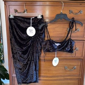 Black velvet skirt set brand new by Princess Polly